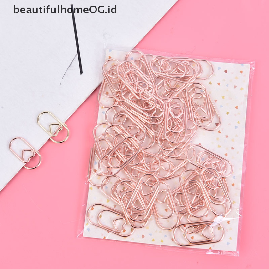 50pcs / Kantong Klip Kertas mini Bentuk Hati Warna rose gold Bahan Metal