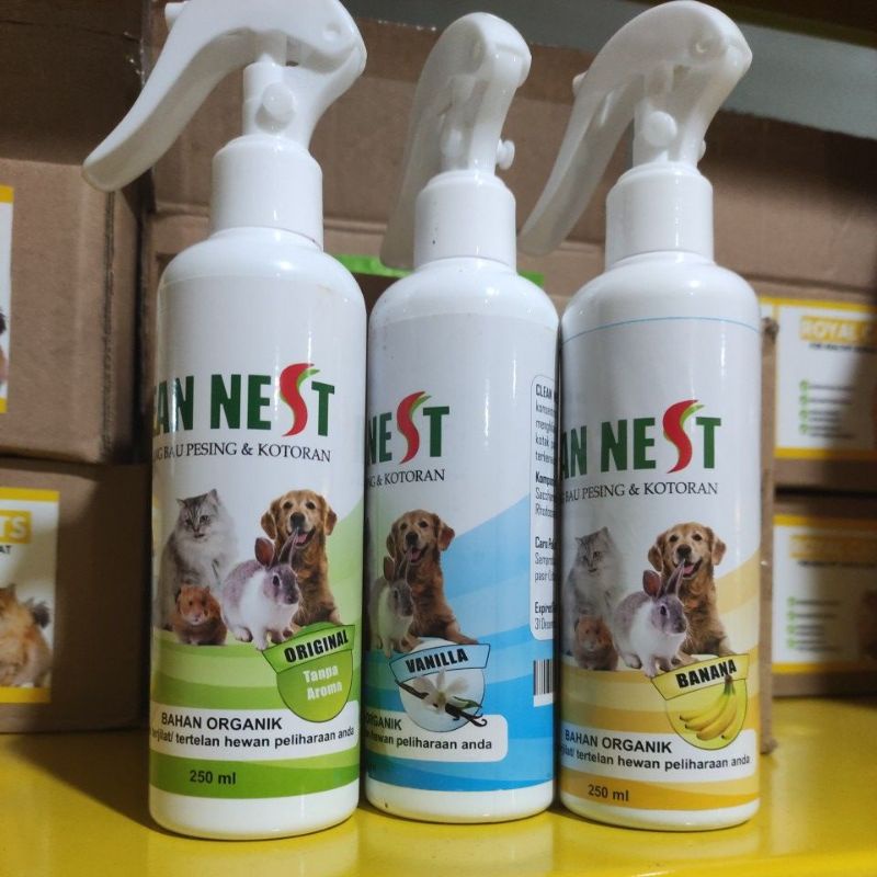 Clean nest spray penghilang bau pesing dan kotoran kandang kucing anjing 250ml