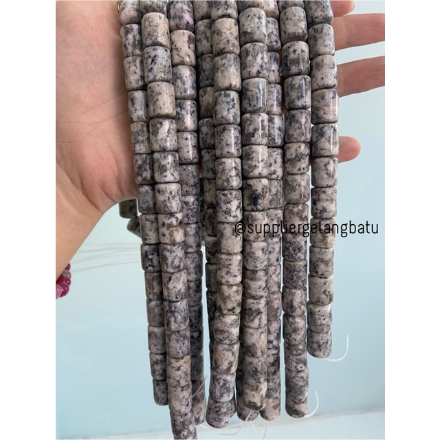 bahan renceng batu akik labrador tabung 12mm abu putih gelang kalung