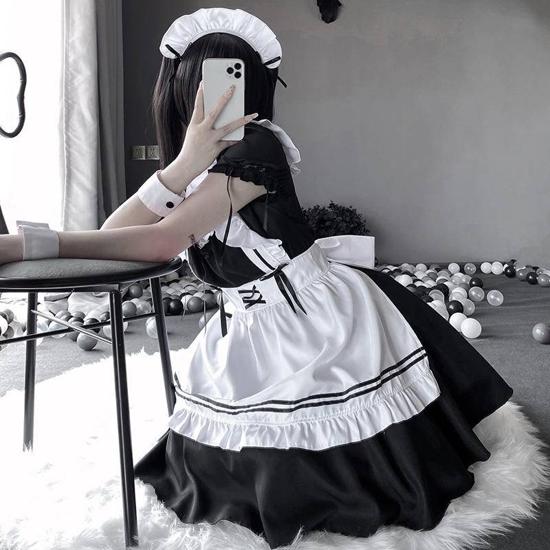 【Wetrose】Ready Stock Cute Soft Girl Anak Cewek Gadis Muda Japanese Lolita Maid Costume Cosplay Anime Young Women Dress Suit Set