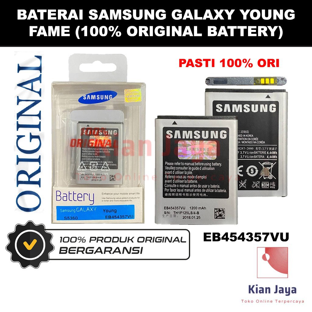 [Garansi 100% Ori] Baterai Samsung Galaxy Young / Fame / S5360 Batre Battery Hp EB454357VU Original