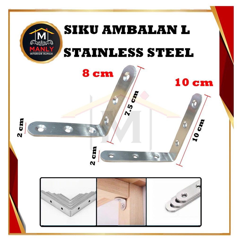 Siku Rak Verseng 8 cm &amp; 10 cm / Plat Siku L Besi  (Penyangga Kayu) Plat Ambalan Stainless