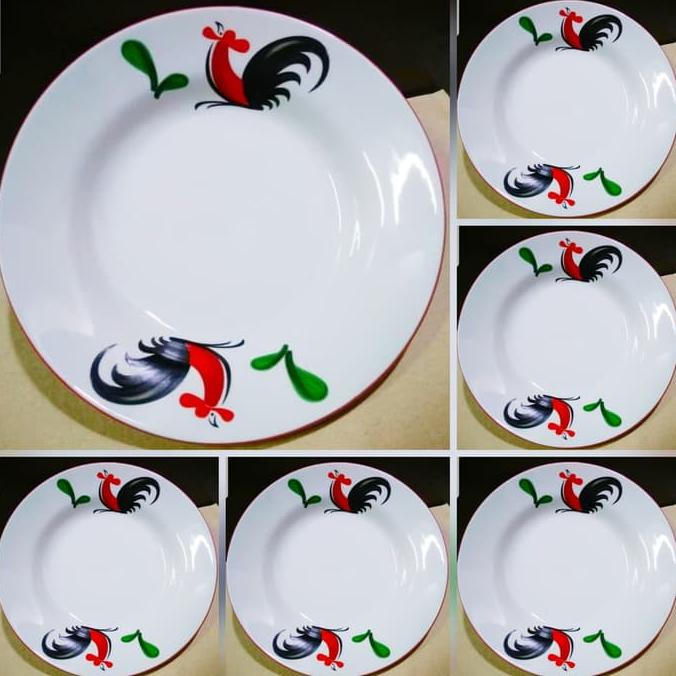 1 Set Isi 6 Pcs Piring Ayam Jago/Piring Keramik/Piring Makan/Piring