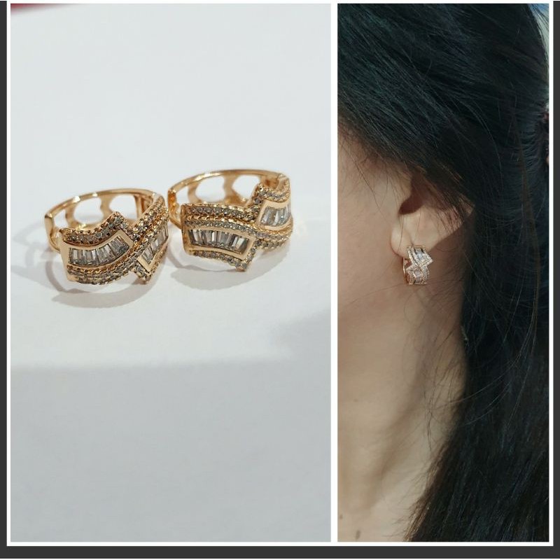 Anting Lapis emas Rhodium mata  Anti Karat anti alergi berlian kilap N-0020