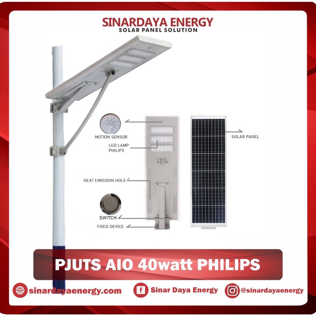 Lampu PJU Tenaga Surya All in One 40 Watt LED Philips