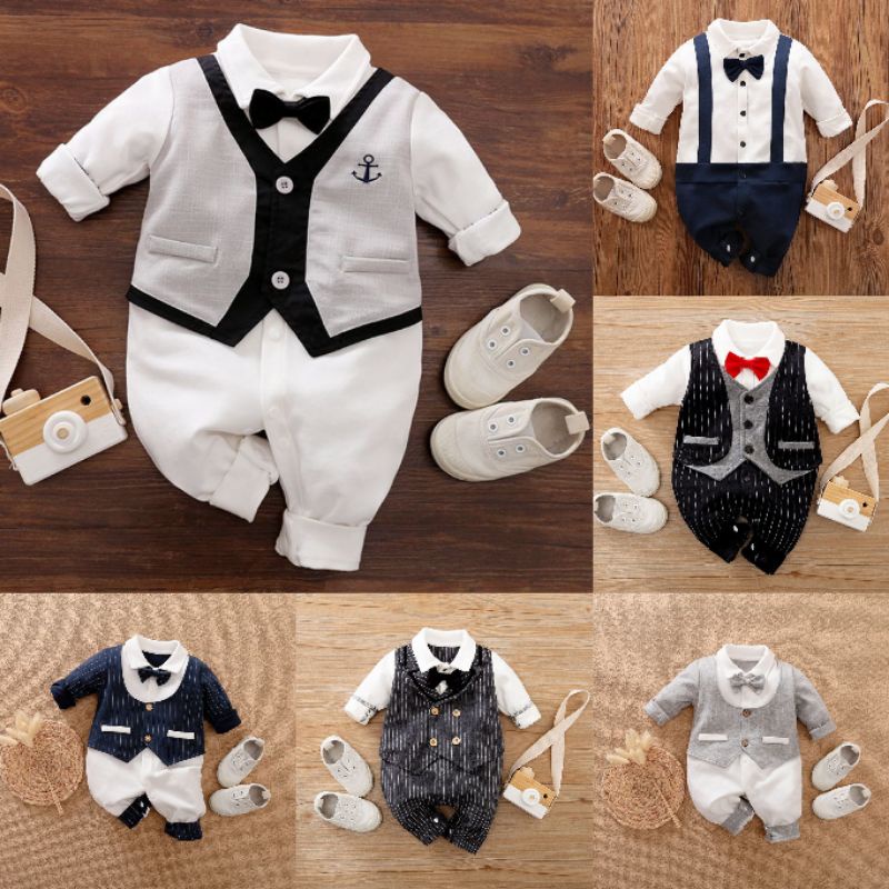 Romper tuxedo anak laki laki newborn - 2thn import / baju pesta formal