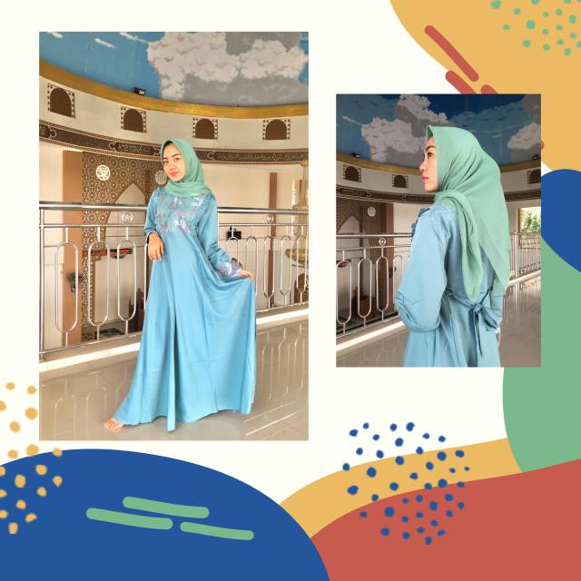Gamis Kombinasi Tile Hijau Mint