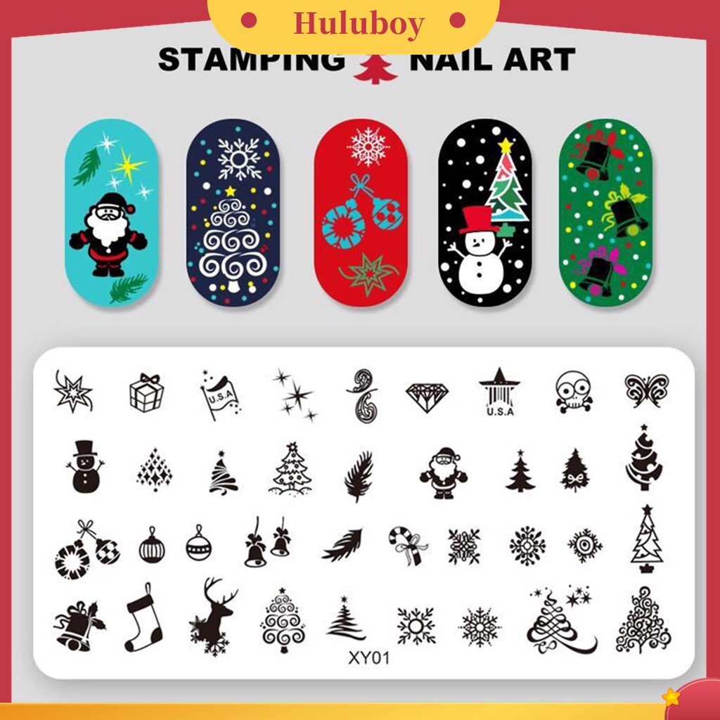 Huluboy Huluboy♡ Plat Stempel Kuku Bahan Stainless Steel Tema Natal Untuk Manicure