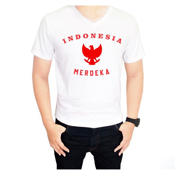 KAOS DISTRO PRIA VNECK SLIMFIT GARUDA MERDEKA