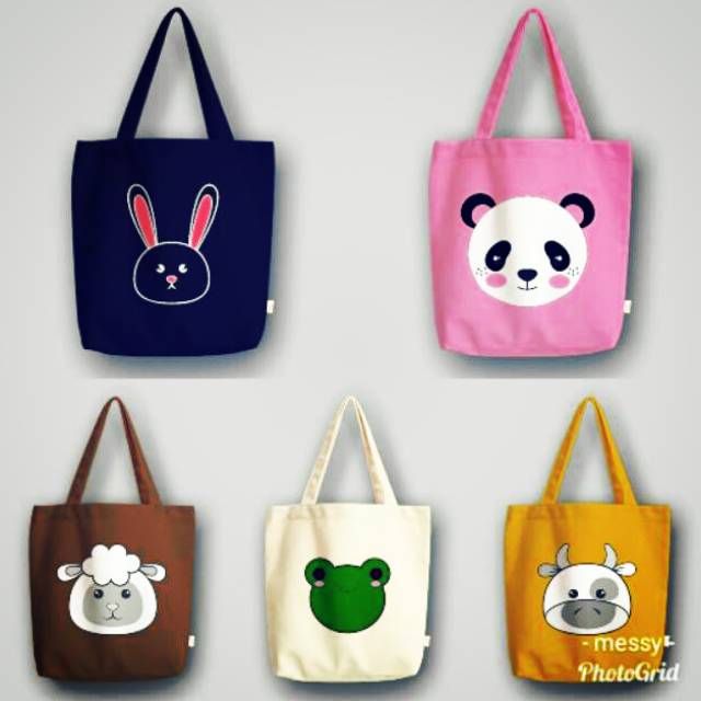 Tote bag/tas wanita/tas kuliah/tas kerja/tas blanja/kain kanvas karakter kata2