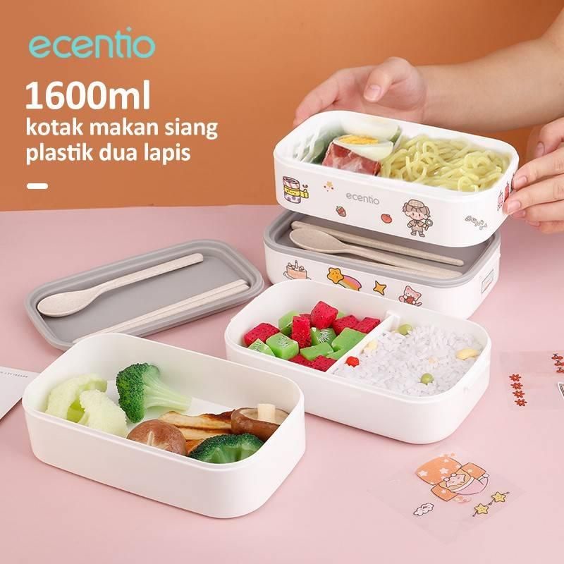 ecentio portable pp double-layer lunch box with sticker 1600 ml White