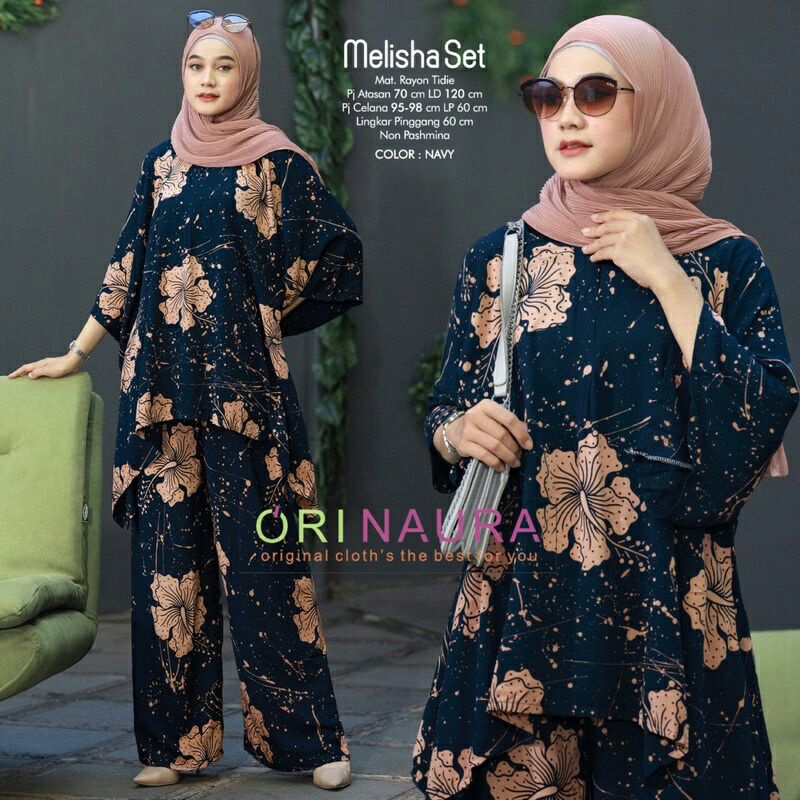 Daster Arab Melisha One Set Batwing Waka Waka Jumbo Setelan Celana Kulot Big Size Fashion Batik