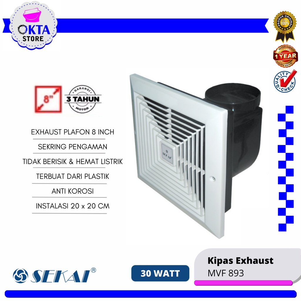 Sekai Exhaust Fan Plafon 8inch MVF 893 20CM 30 Watt