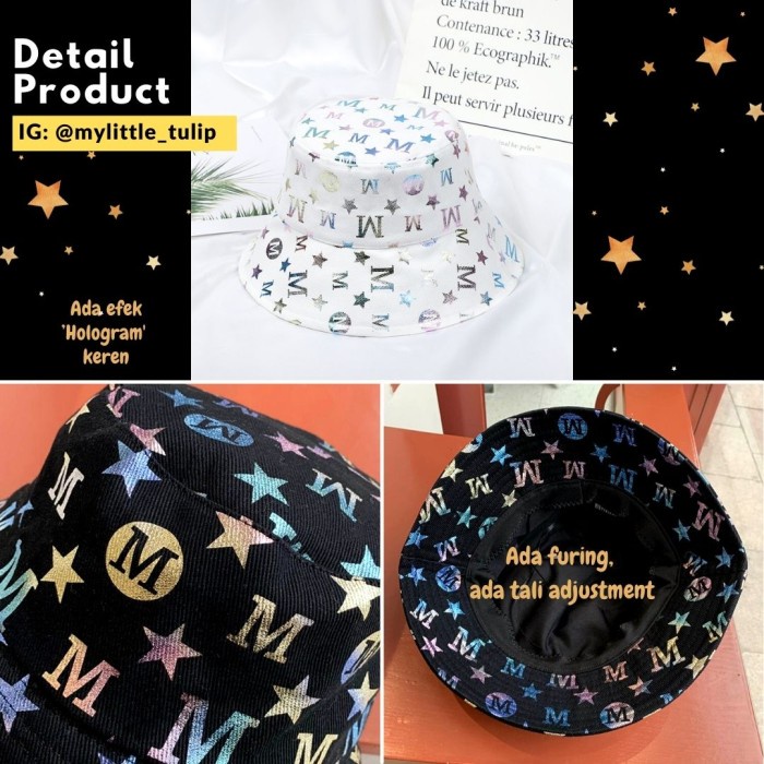 misi- Topi Bucket Hat Keren Tebal Cowok Cewek Hologram Korea Kpop Style