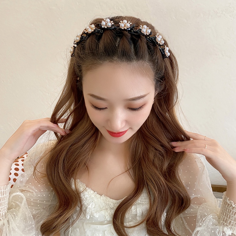 Magic789 Girls Trendy Pearl Hair Braiding Clip Headband Loop Hairband for Women