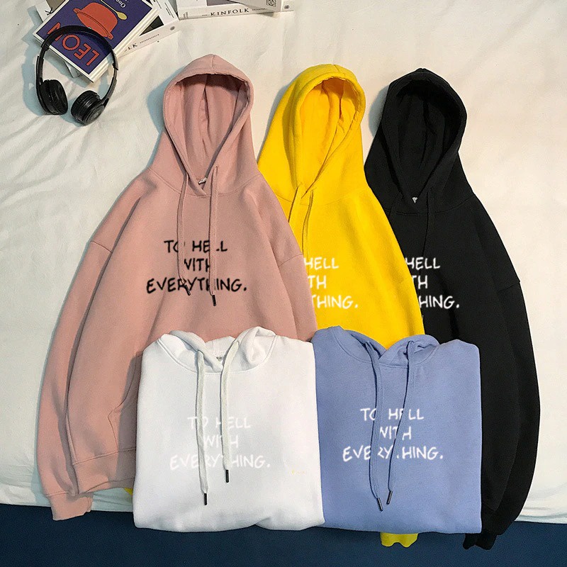 IvannaCollection Jaket Switer Hoodie Couple Oversize Wanita Pria To Hell With Everything Bahan Tebal