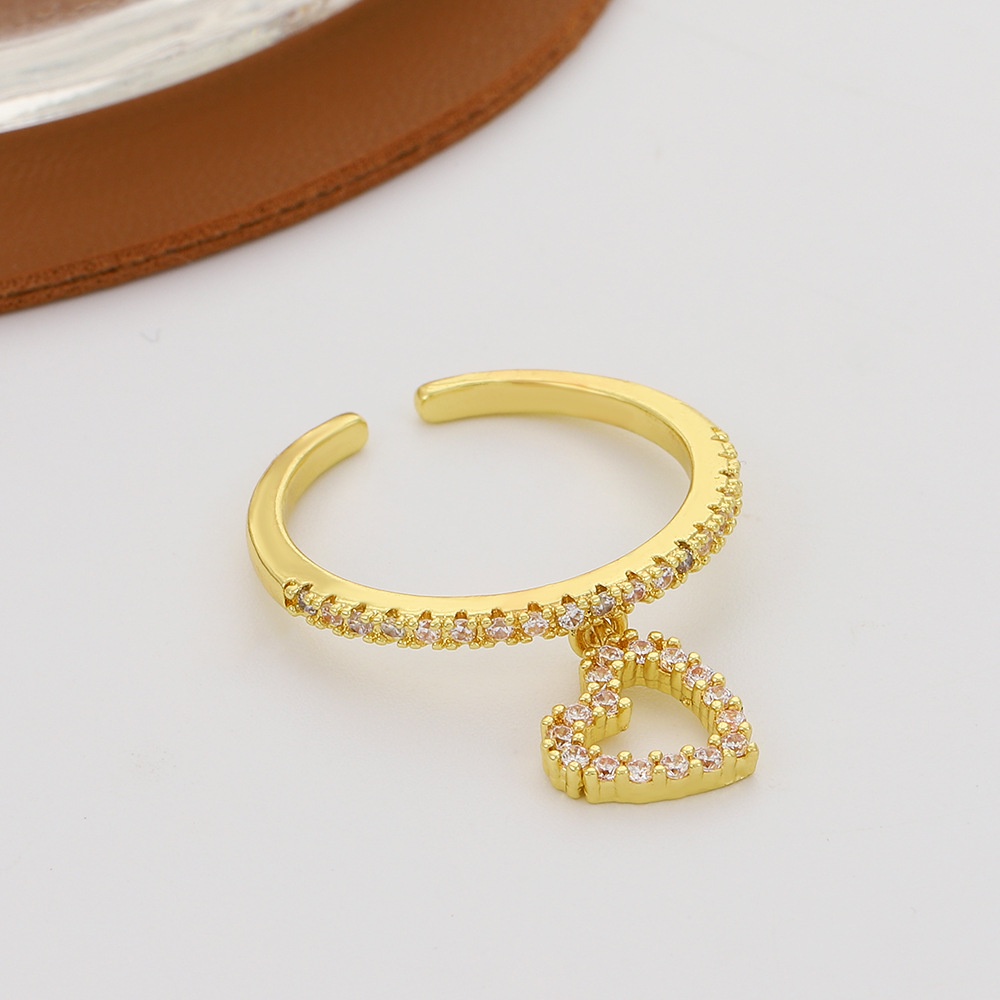 Cincin Model Terbuka Bentuk Hati Geometris Aksen Berlian Dapat Disesuaikan Untuk Wanita