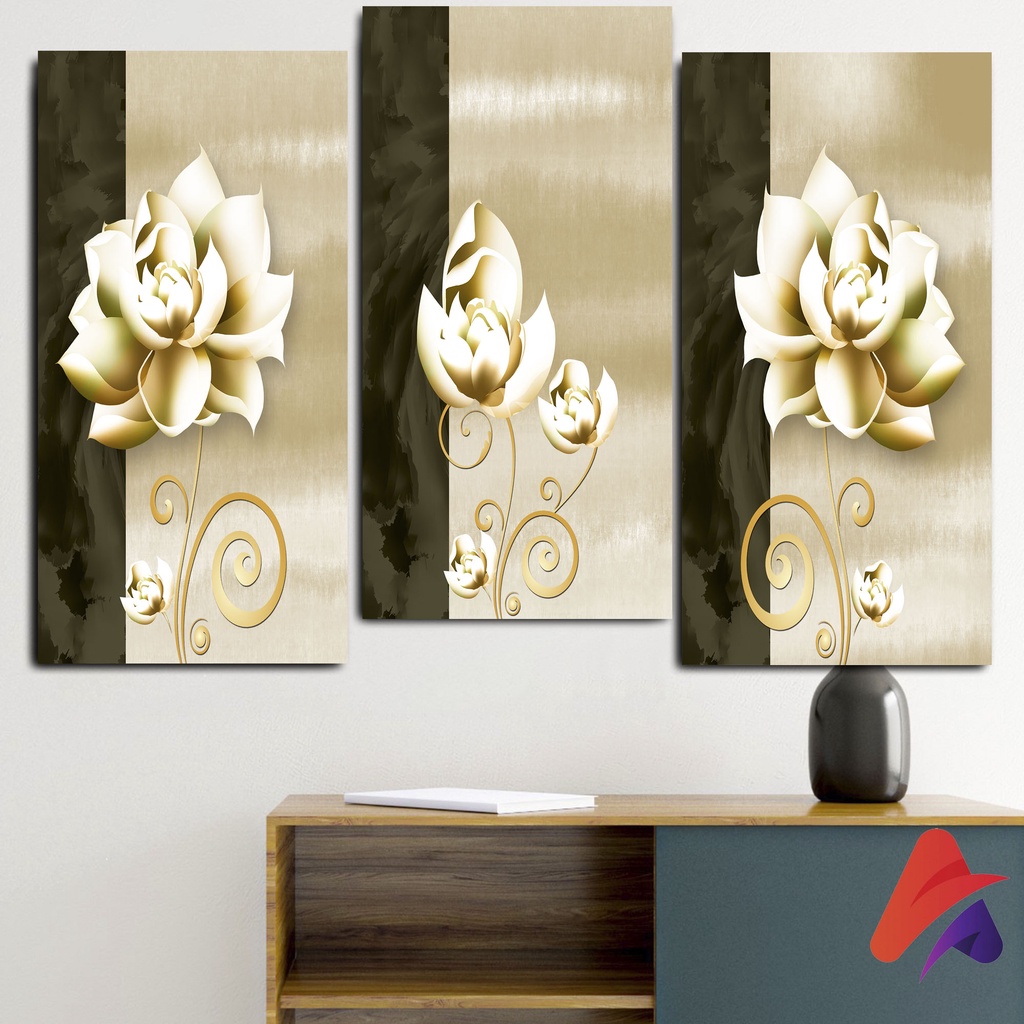 HIASAN DINDING BUNGA AESTHETIC BUNGA GOLD ( 15X30 ) WALL DECOR HIASAN DINDING KAMAR PAJANGAN RUANGAN POSTER KAYU BUNGA AESTHETIC