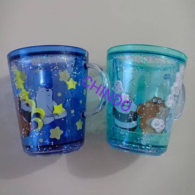 MINISO GELAS MINUM WE BARE BEARS MUG LID 260ML PLASTIK BOTOL