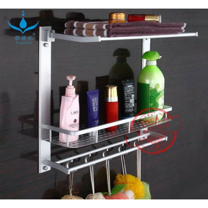 Rak dinding serbaguna Rak handuk aluminium 3 susun