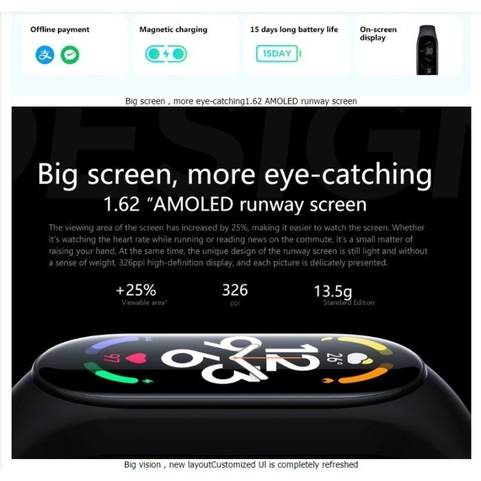 Xiaomi Mi Smartband 7 1.62inch AMOLED HD Screen Display SpO2 5ATM Original Garansi Resmi