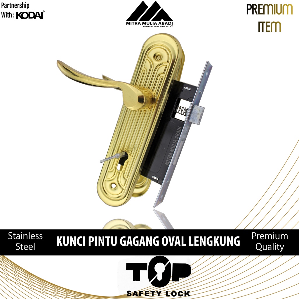 Kunci Pintu Emas Gagang Oval Lengkung I By TOP Safety I Fullset