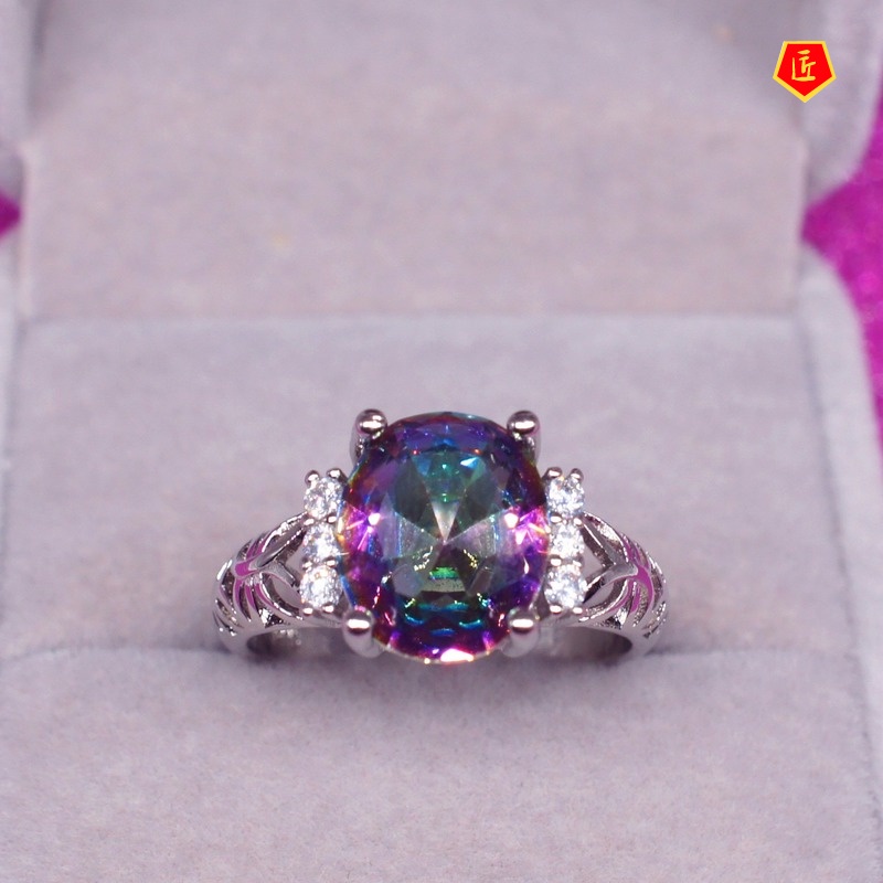 [Ready Stock]Personalized 925 Silver Rainbow Gemstone Ring