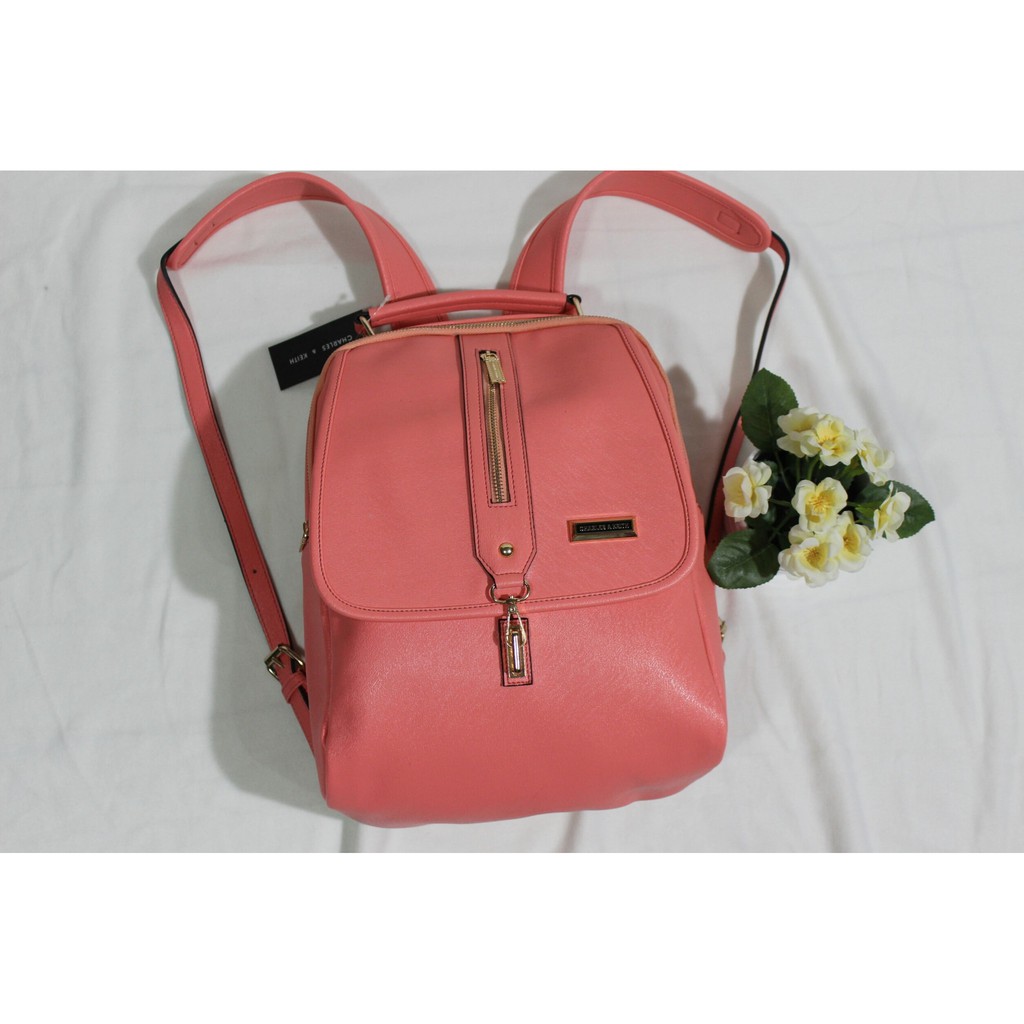 Terbaru Tas Backpack Ransel ABG CK Charles Keith Resleting Warna Peach Salem