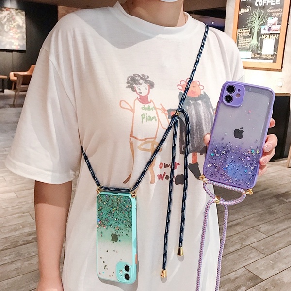 hardcase Casing Iphone 12 pro max Iphone 12 mini Iphone 13 13 pro 13 pro max Lens Glitter Lanyard ca