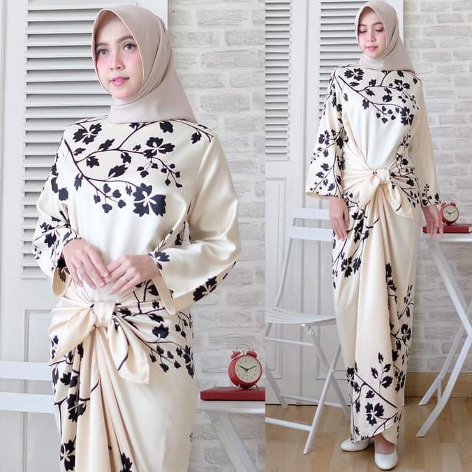 BAJU KARTAN MUSLIM WANITA CEWEK MEWAH HABIBAH CREAM / KAFTAN PESTA