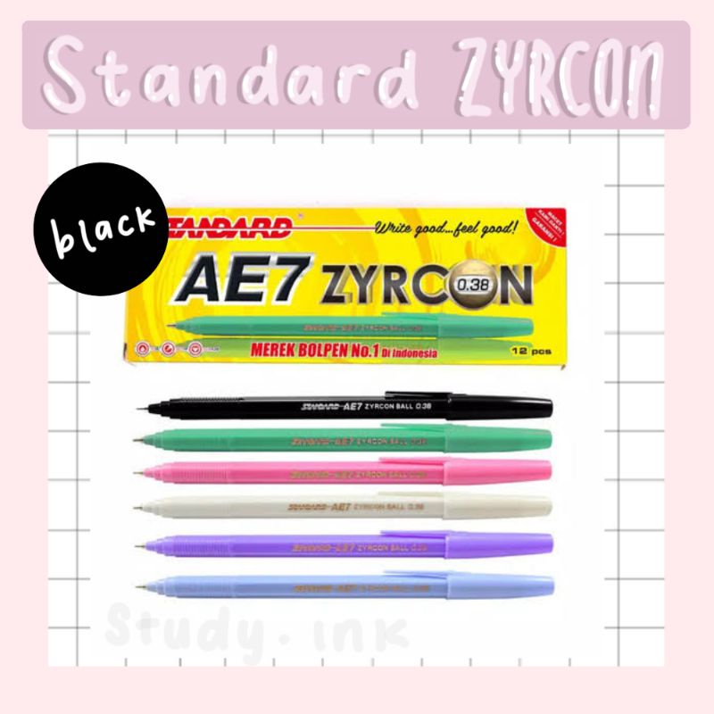 

Pen Pulpen Pena Standard AE7 Zyrcon Tinta Hitam Eceran Satusn