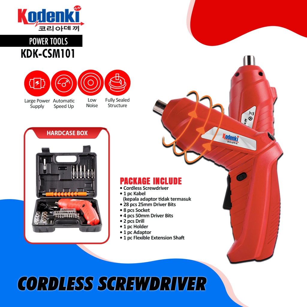 KODENKI CSM101 Cordless Screwdriver Set 47 Pcs Mesin Bor Obeng Baterai