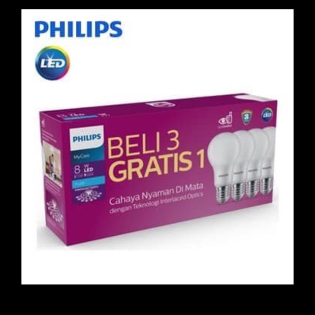 Lampu led philips 8w 8 watt paket isi 4 pcs 4 buah led bulb philips 8watt paketan isi 4buah