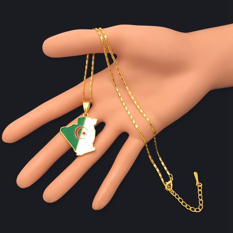 Algeria Map Necklace Unisex Algeria Flag Drop Gold Necklace 18K Gold Fashion Hip Hop Necklace Jewelry