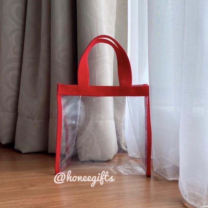 Tas Hampers Transparan Merah Natal Christmas Xmas Red Clear Goodie Bag