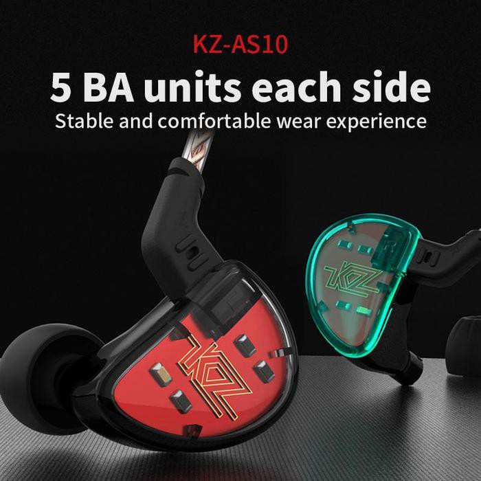 Knowledge Zenith KZ AS10 With Mic 5BA Driver HiFi Bass In Ear Earphone