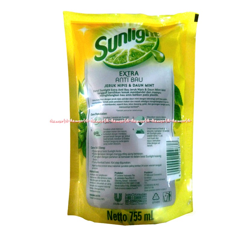 Sunlight Extra Anti Bau Jeruk Nipis 755ml Dan Daun Mint Sabun Cuci Piring Cairan Pembersih Peralatan Dapur