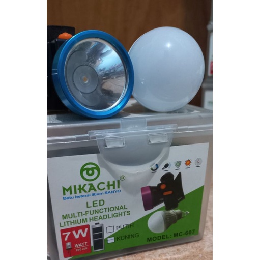 Senter Kepala LED 7 Watt Bonus Lampu Cahaya kuning/Lithium/