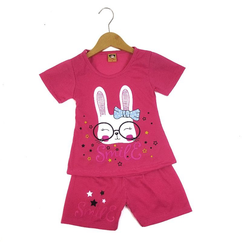 SETELAN SIKUNING BAJU ANAK PEREMPUAN 2-7 TAHUN MOTIF RABBIT KACAMATA