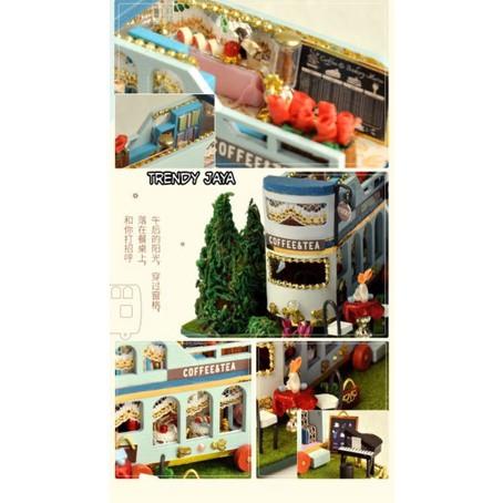 DIY Miniatur COFFEE BUS &amp; TEA BUS puzzle Craf (TC8-3 LED)