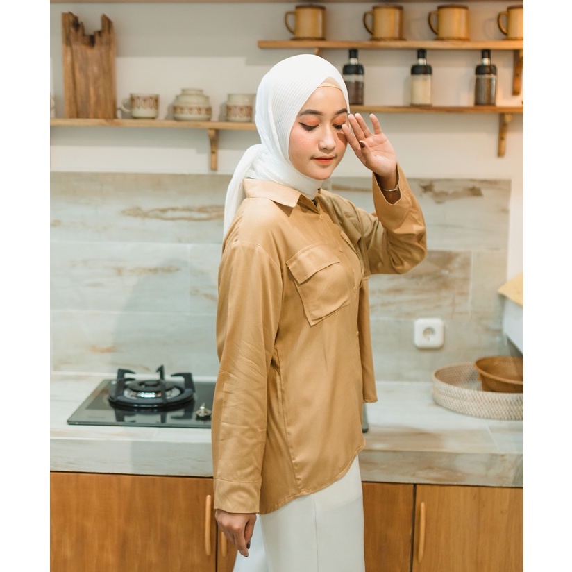 (MSB) KEMEJA ATASAN BLOUSE REMANIA POCKY DAILY SHIRT OVERSIZE JUMBO