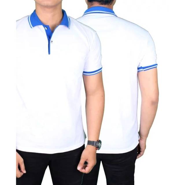  Kaos  Polo Lengan Pendek Putih  kerah  Biru Shopee Indonesia