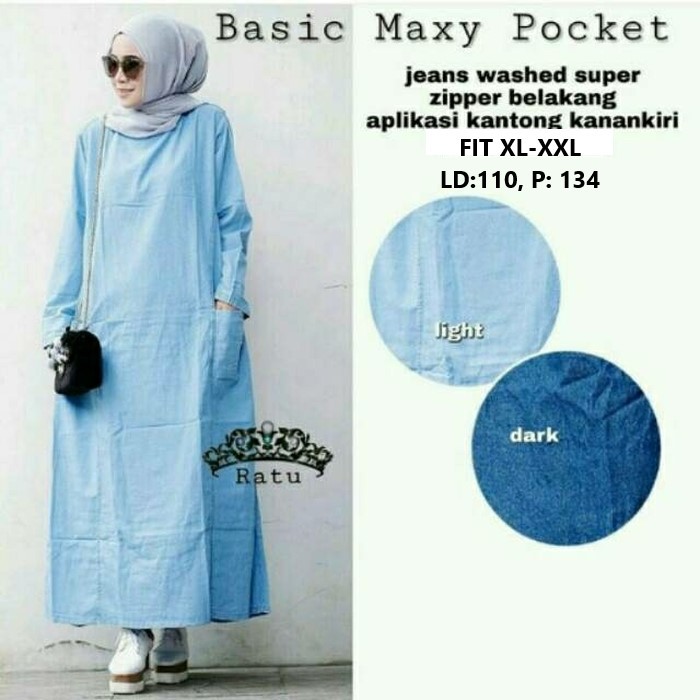 DRESS DENIM GAMIS JEANS BASIC MAXY POCKET ORI HQ