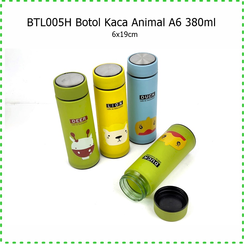 BTL005H Botol Minum Kaca Animal A6 380ml