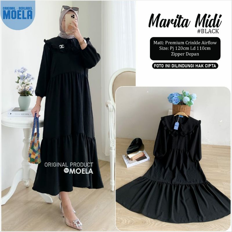 AMAI / MARITA / FALEN MIDI BLACK BY MOELA | DRESS MIDI HITAM | KATUN RAYON | BUSUI FRIENDLY | ZIPER 