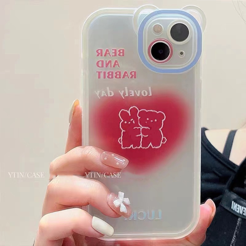 Soft Case Silikon TPU Transparan Motif Love Bear Untuk iPhone 13 12 Mini 11 Pro X XR XS Max SE 2020 6 6S 7 8 Plus