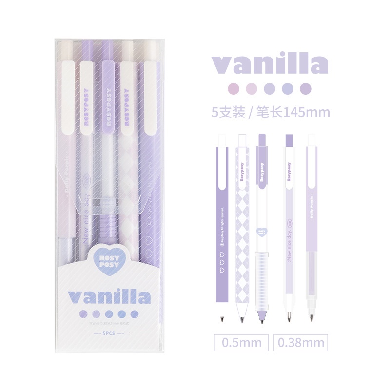 5pcs / set Pulpen Gel Tinta Hitam Seri Vanilla Untuk Stationery Sekolah / Kantor