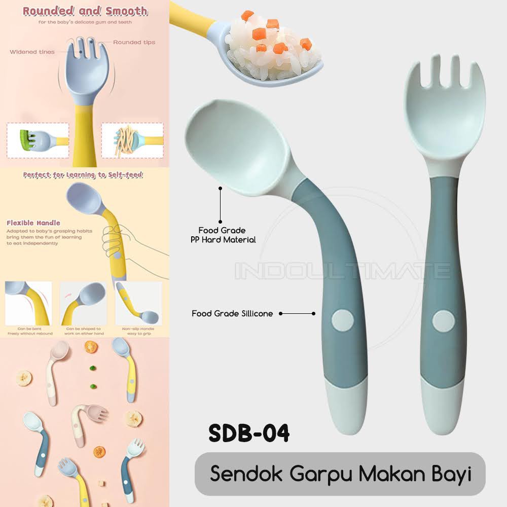 2in1 Sendok + Garpu Makan Anak Bayi Sendok Makan Elastis Sendok Silicone Sendok Garpu Silikon SDB-04