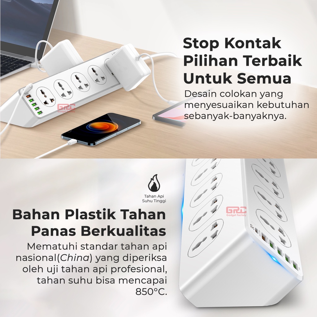 Stop Kontak Universal 10 Lubang USB PD Power Socket Colokan Listrik