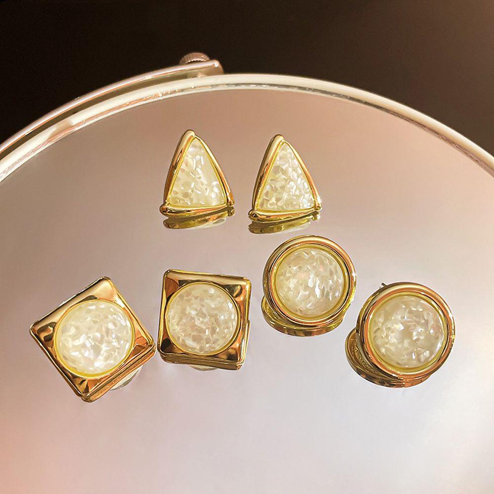 Needway Ear Studs Fashion Pesta Pernikahan Segitiga Bulat Persegi Enamel Stud Earrings Wanita Ear Hook